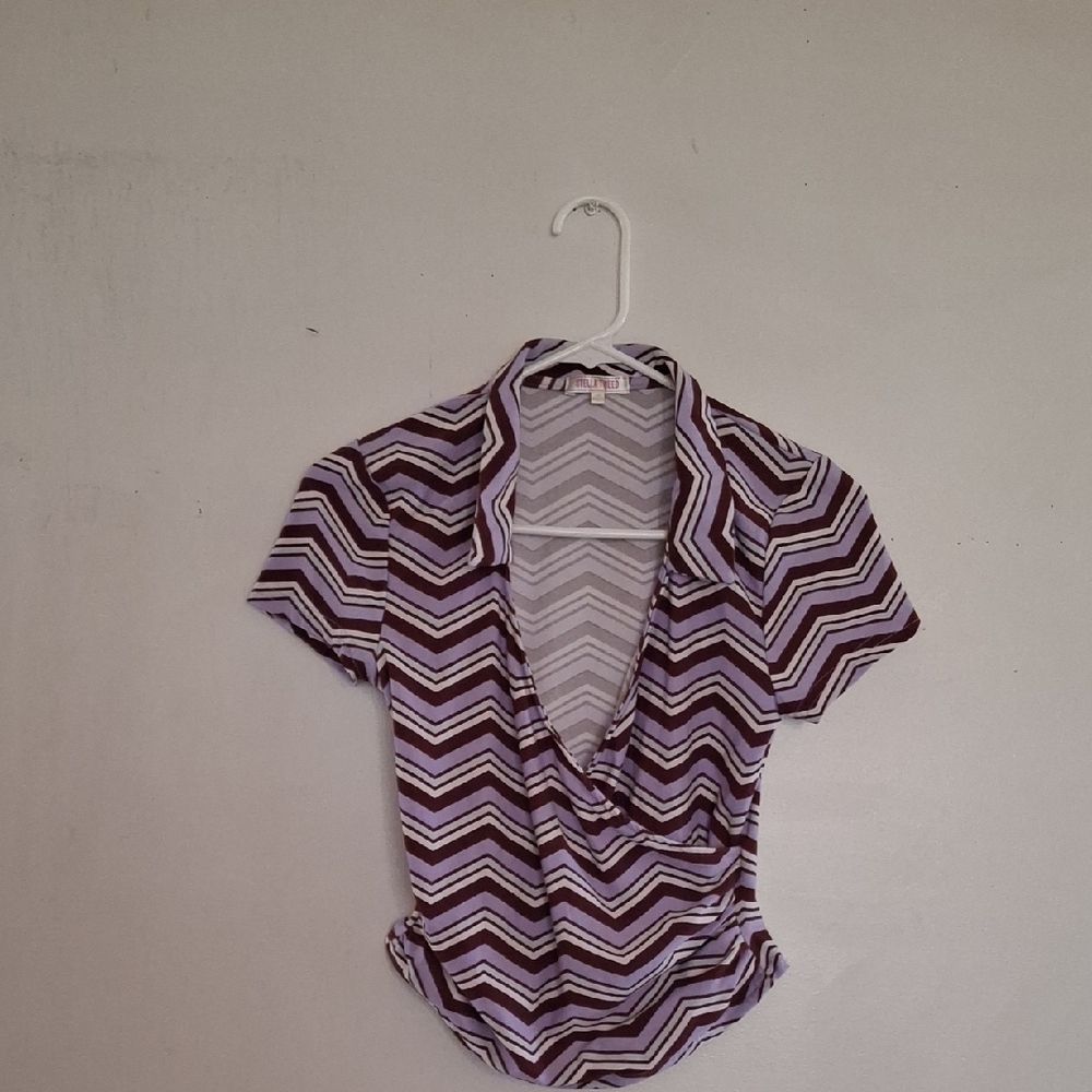 Stella Tweed Purple Chevron Wrap-Style Blouse